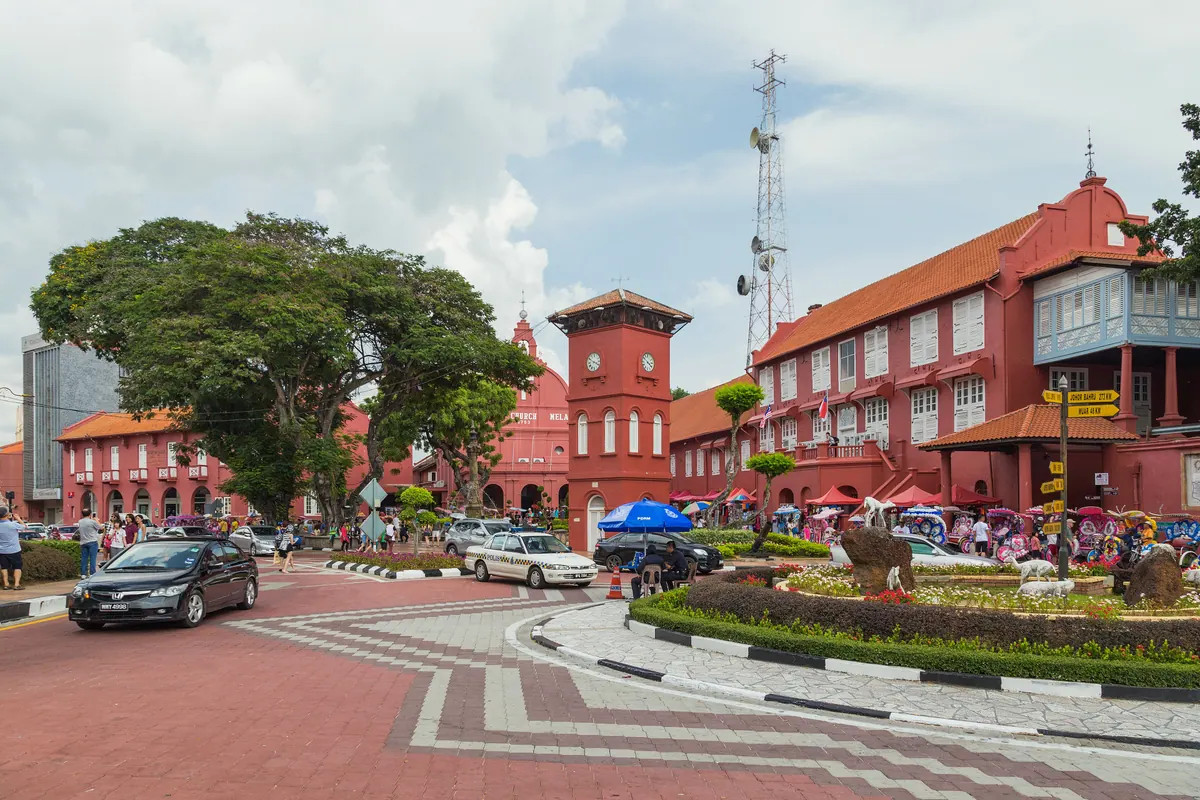 The red Stadthuys building and Christ Church on Dutch Square in Malacca